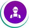 Worker icon on purple circular background.